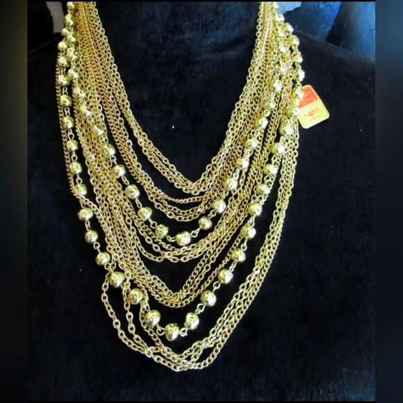 Coro Vtg Gold Tone Beaded Link Multi Strand Necklace 17" New Old Stock NOS NWT - Picture 1 of 10